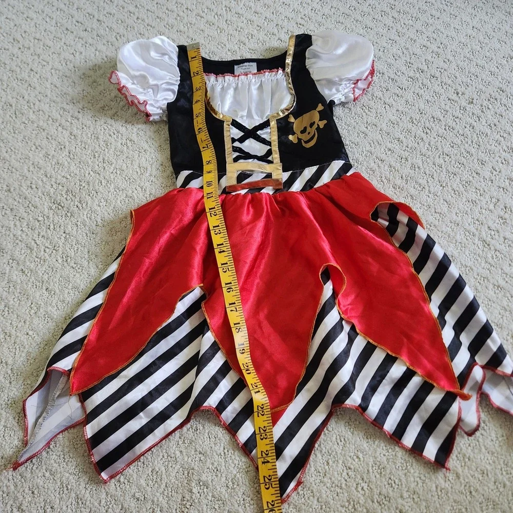 Pirate Girl Costume Dress Black Red White Gold Size 3-4 Years